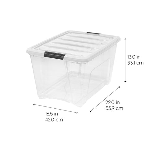 IRIS USA close-up of bin corner showing clear plastic texture and durable construction