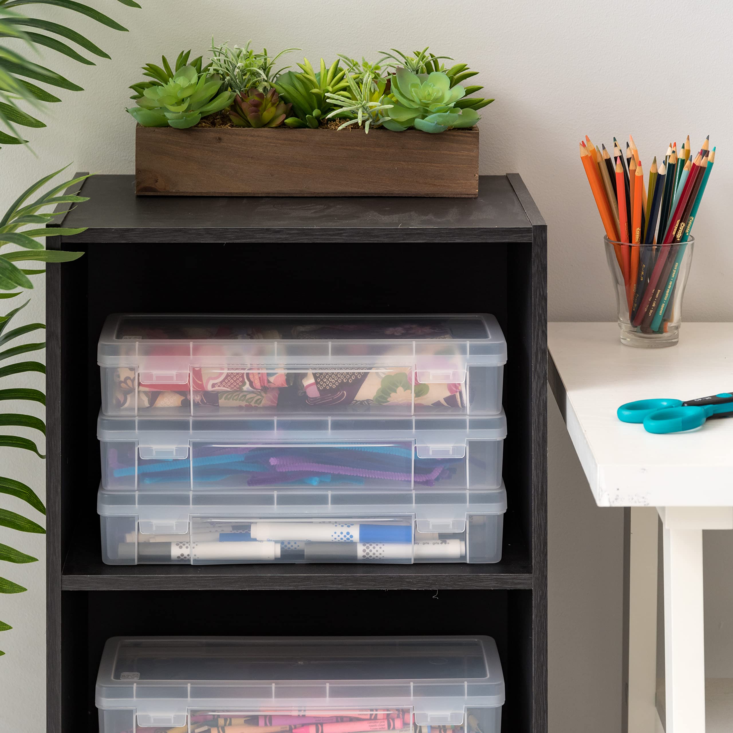 IRIS USA on craft table with tools showing practical use and tidy workspace