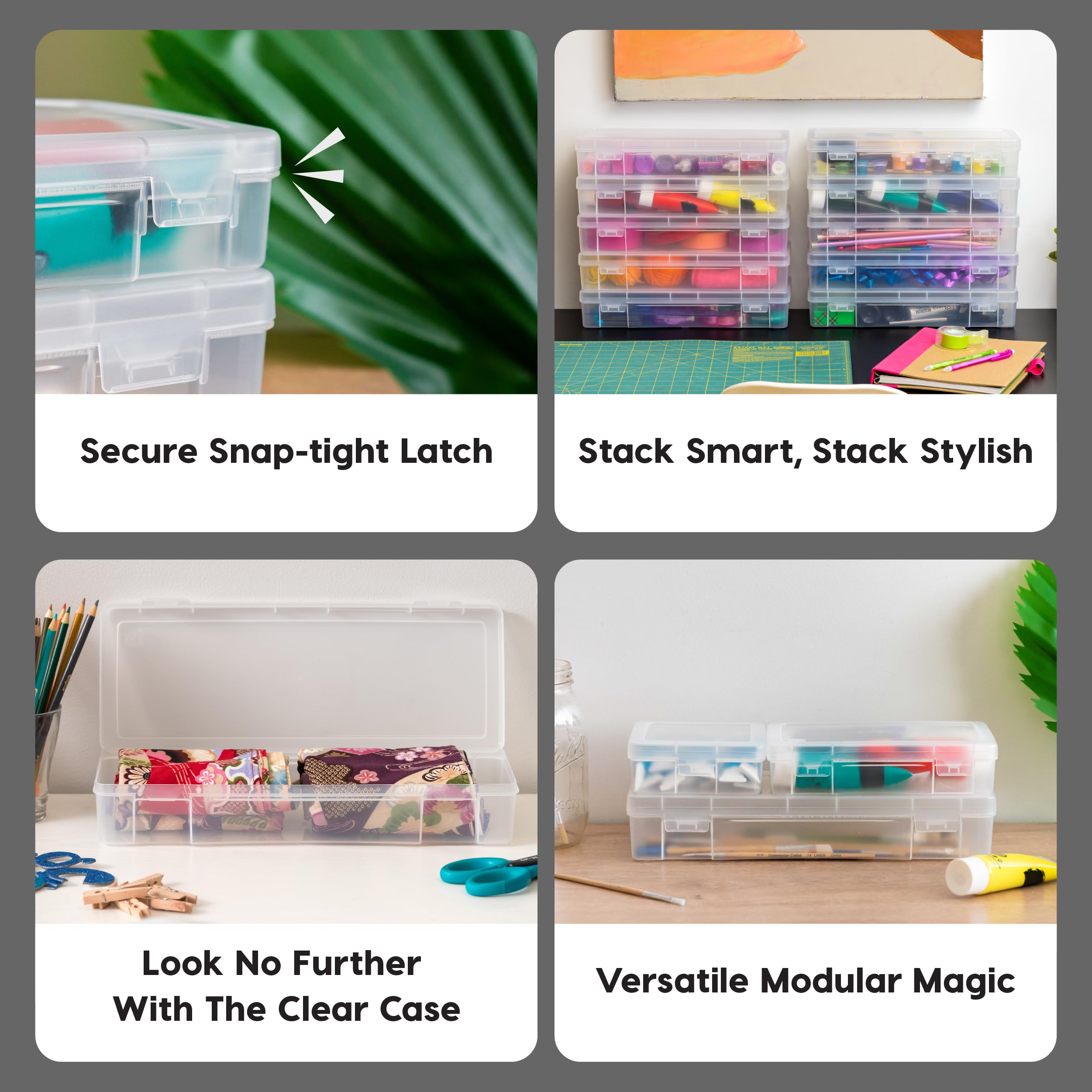 IRIS USA stacked clear cases demonstrating modular organization and space saving