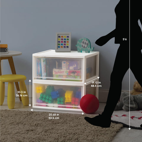 IRIS USA close-up of clear drawer door for quick item visibility and fast access