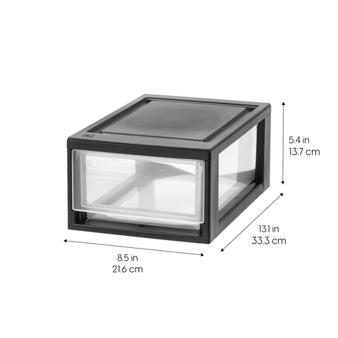 IRIS USA closeup of clear drawer and smooth glide for easy access
