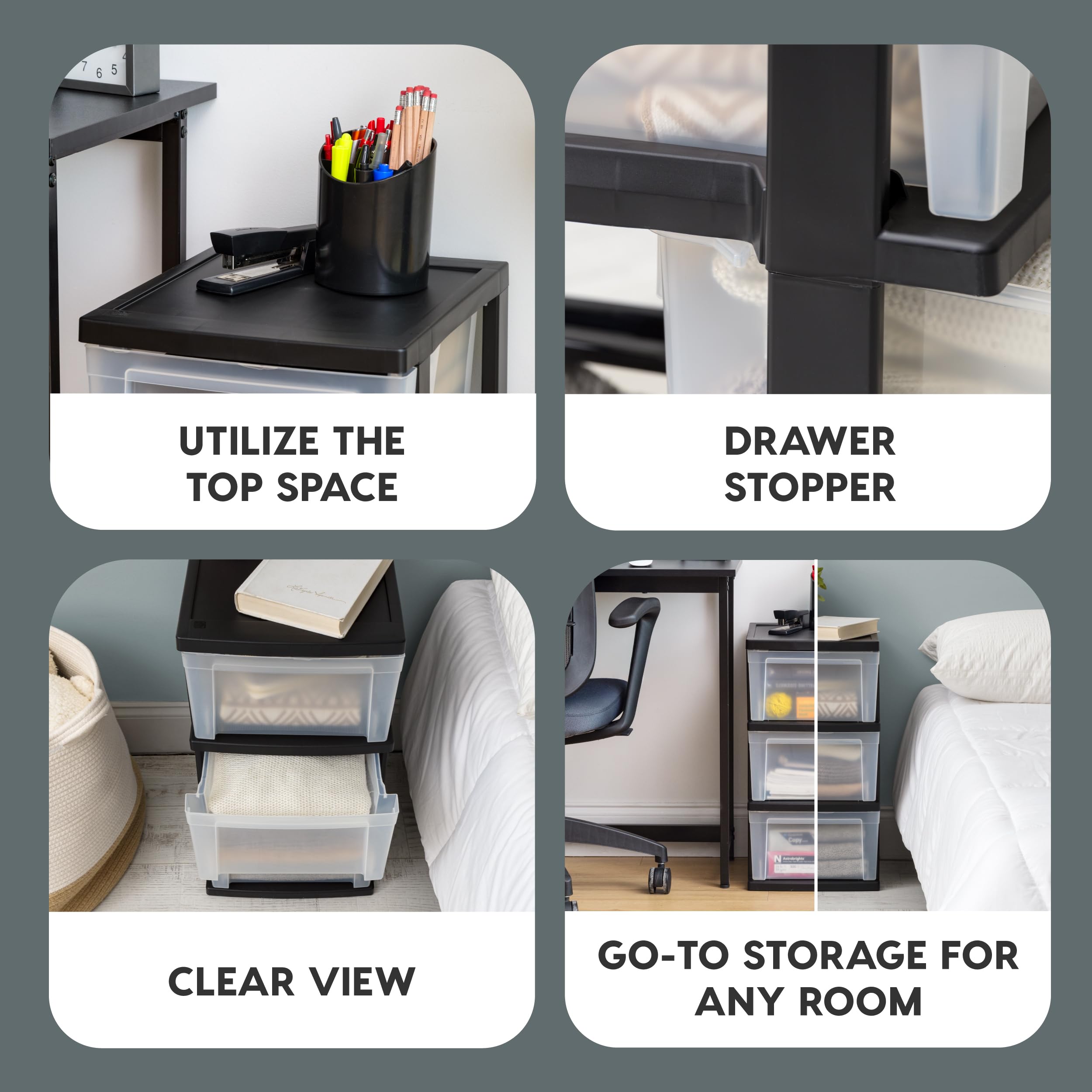 IRIS USA clear drawer filled with folded towels highlighting visibility and deep capacity