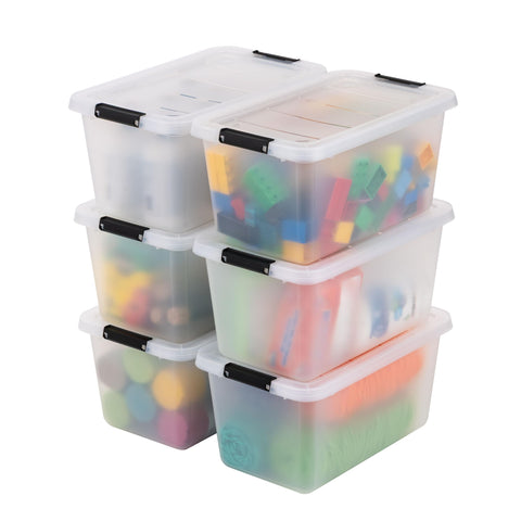 IRIS USA front view of six clip boxes showing packaging and clear visibility