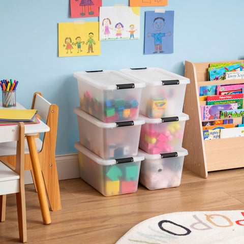 IRIS USA stacked boxes on shelf saving space and improving organization