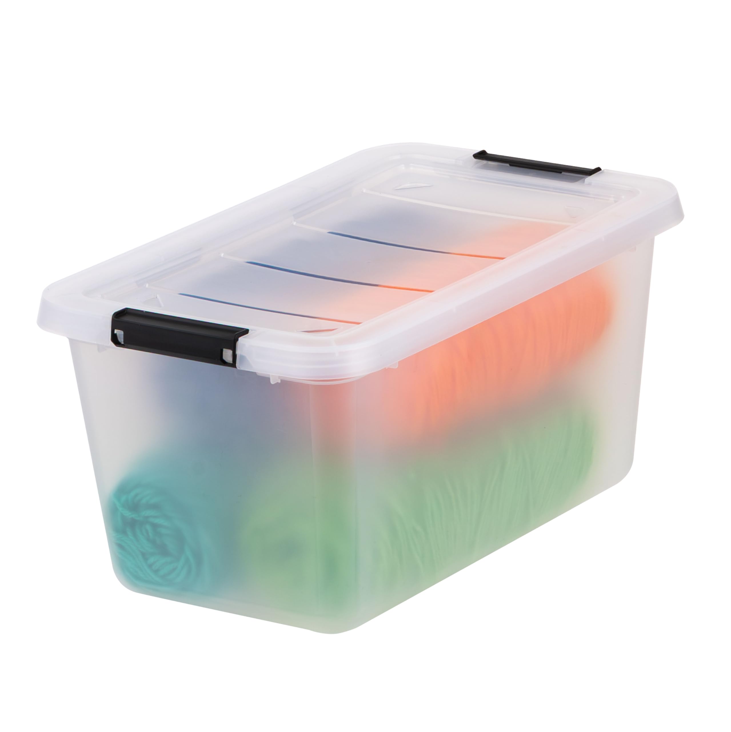 IRIS USA box filled with craft supplies showing practical storage use