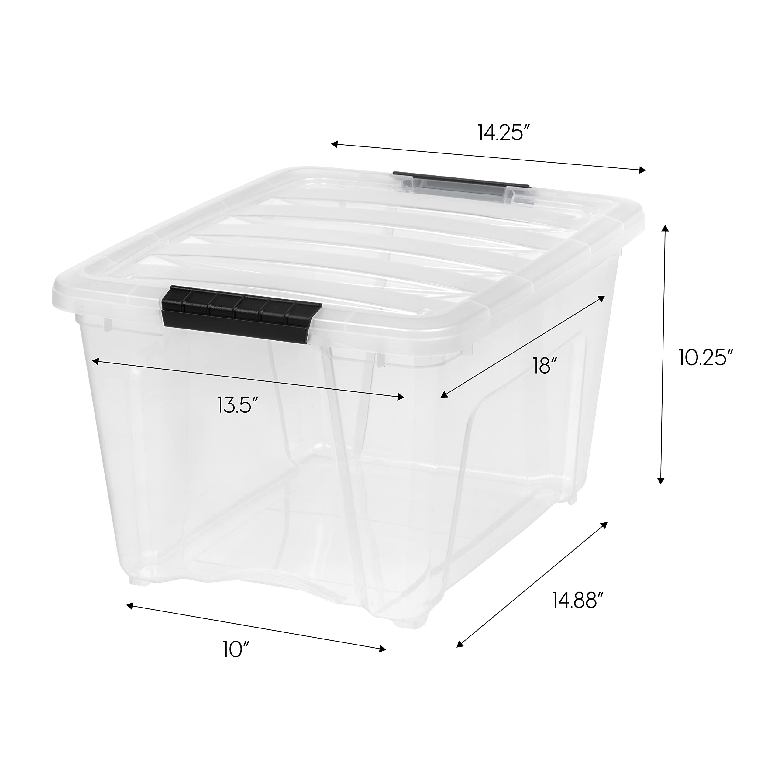 IRIS USA close-up of locking lid mechanism highlighting secure stacking benefit