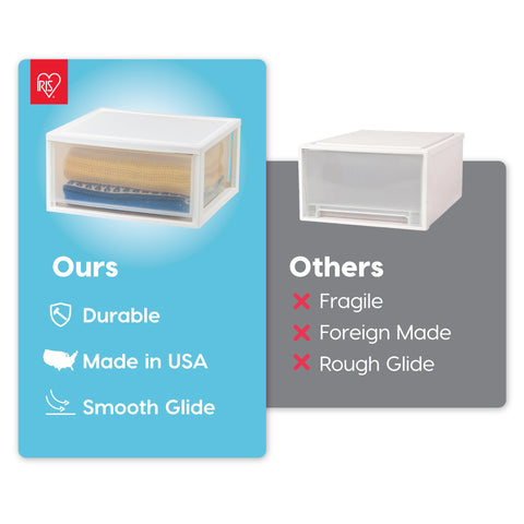 IRIS USA drawers in dorm room lifestyle scene showing compact organization and convenience