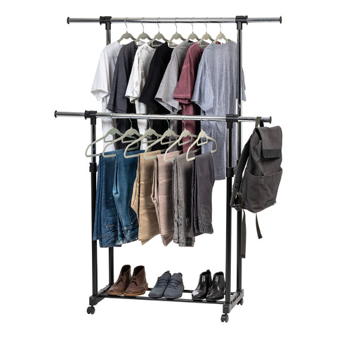 IRIS USA front view of double-rod rack showing organized hanging space and quick access