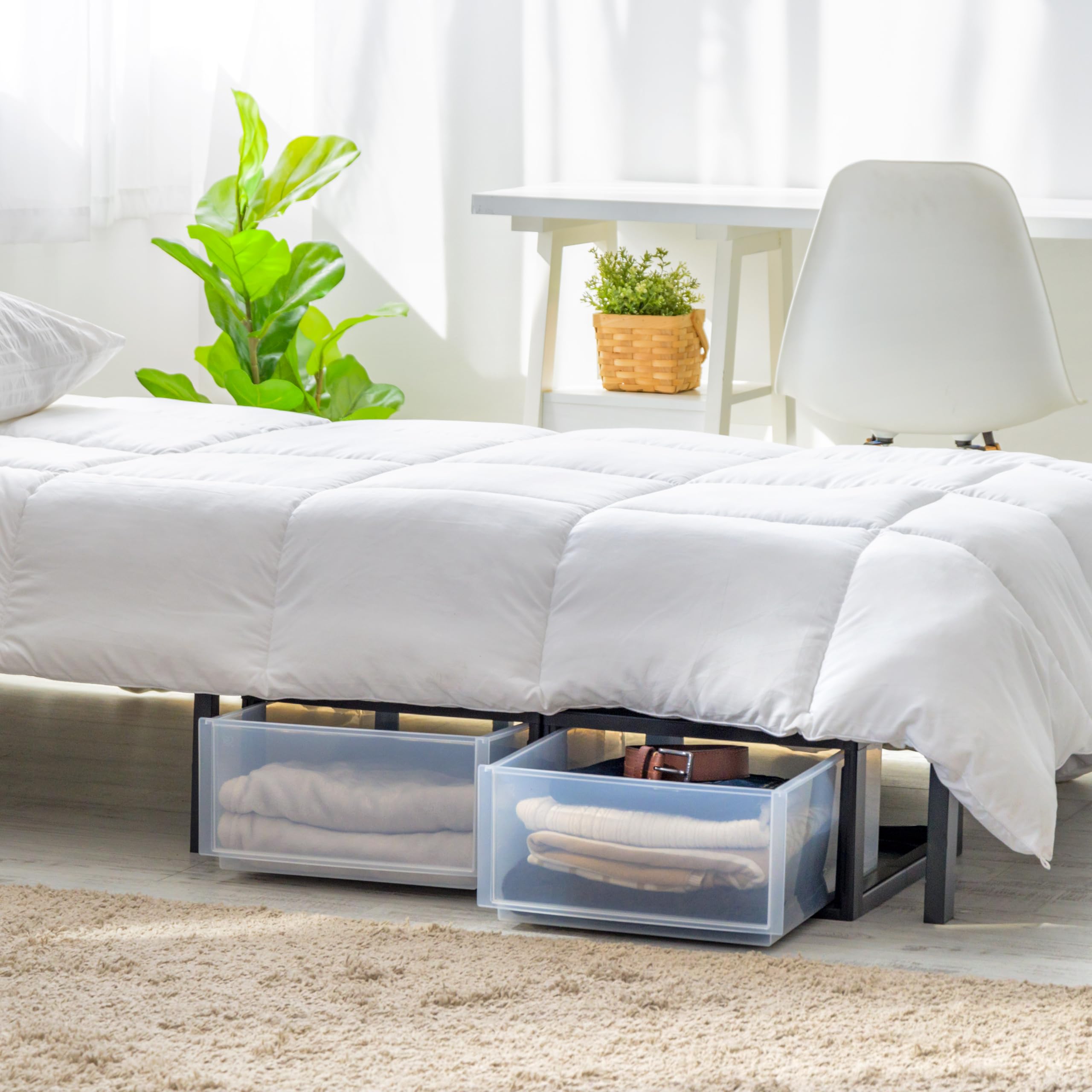 IRIS USA drawer interior with folded clothes demonstrating organized storage