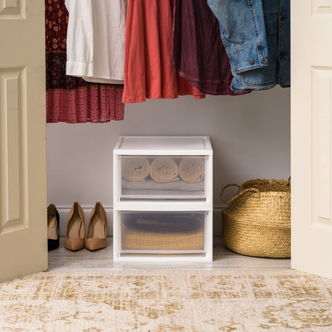 IRIS USA drawer open in craft room holding supplies for organized hobby workflow