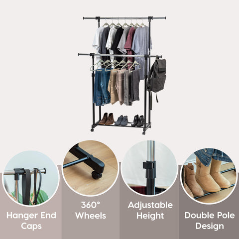 IRIS USA extendable bar pulled outward demonstrating flexible width for more garments