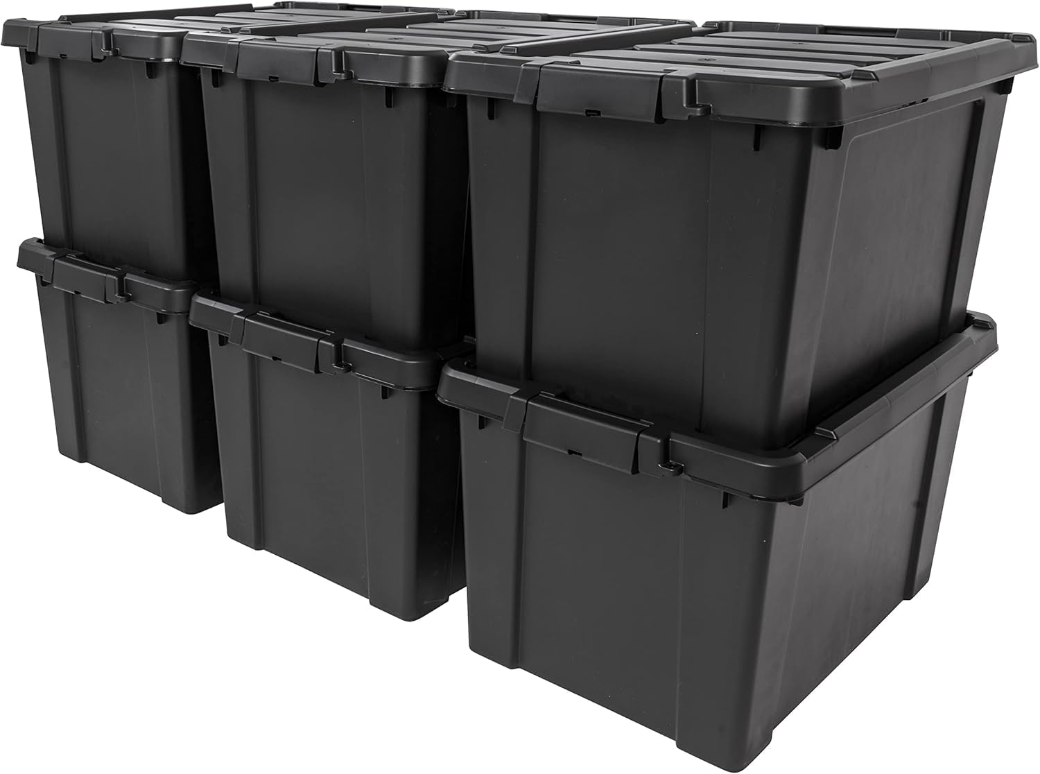 IRIS USA front view of 6-pack 20 gal totes showing durable design and capacity