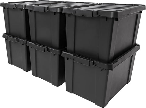 IRIS USA front view of 6-pack 20 gal totes showing durable design and capacity