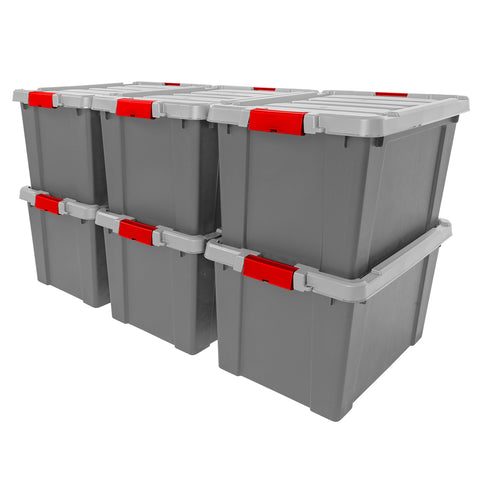 IRIS USA front view of six-pack showing uniform gray storage and stackability