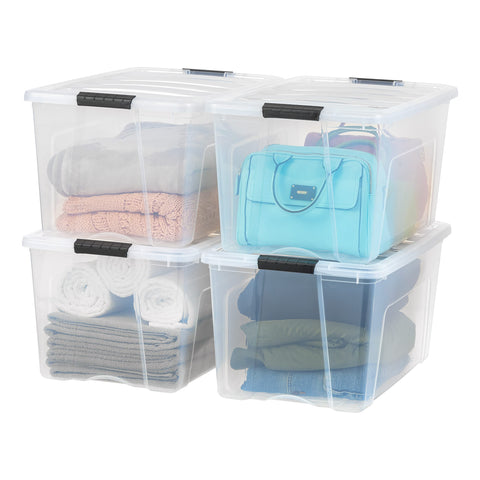 IRIS USA clear 72 qt front pack shot showing contents visibility