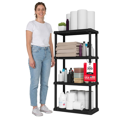 IRIS USA front view shelf showing four tiers and space-saving benefit