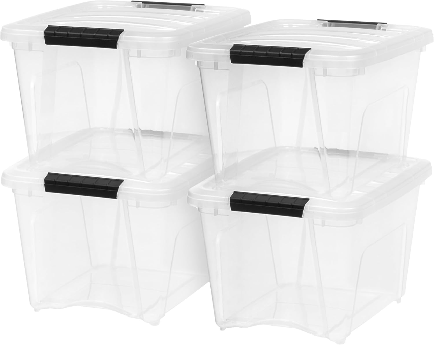 IRIS USA front view of clear 19 quart bin showing visibility benefit