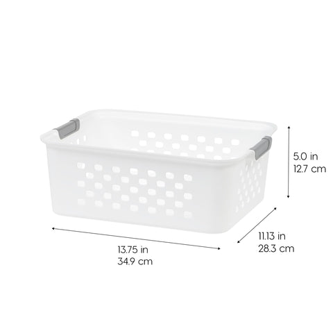 IRIS USA baskets in pantry organizing snacks and cans for quick access