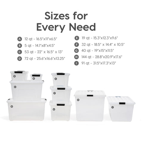 IRIS USA bin filled with shoes and blankets demonstrating capacity