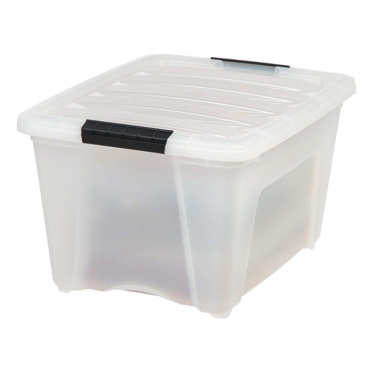 IRIS USA open bin with folded clothes showing ample interior capacity