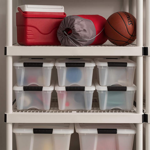 IRIS USA bin holding shoes showcasing compact shoe storage