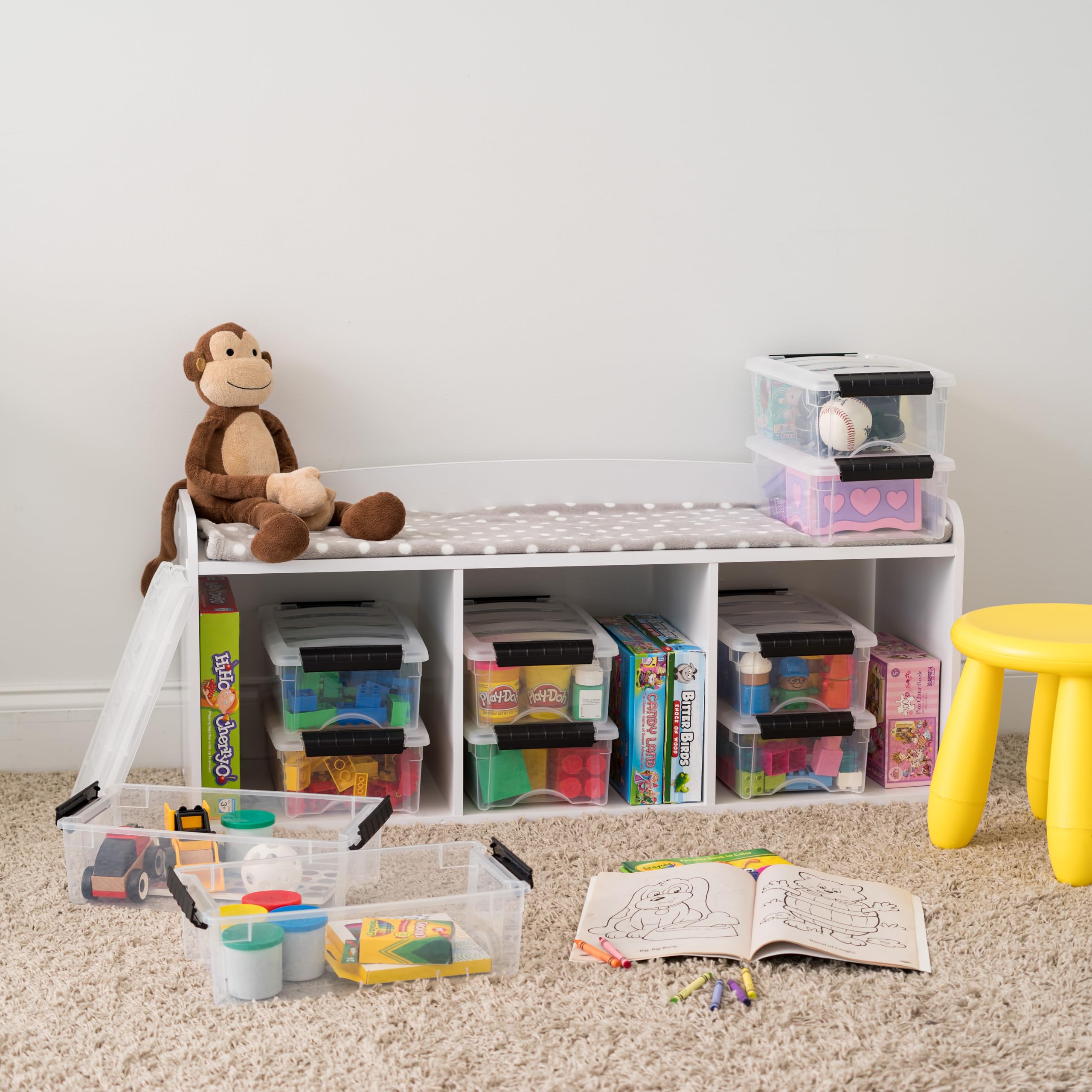 IRIS USA bins used in a kitchen setting highlighting organized pantry convenience