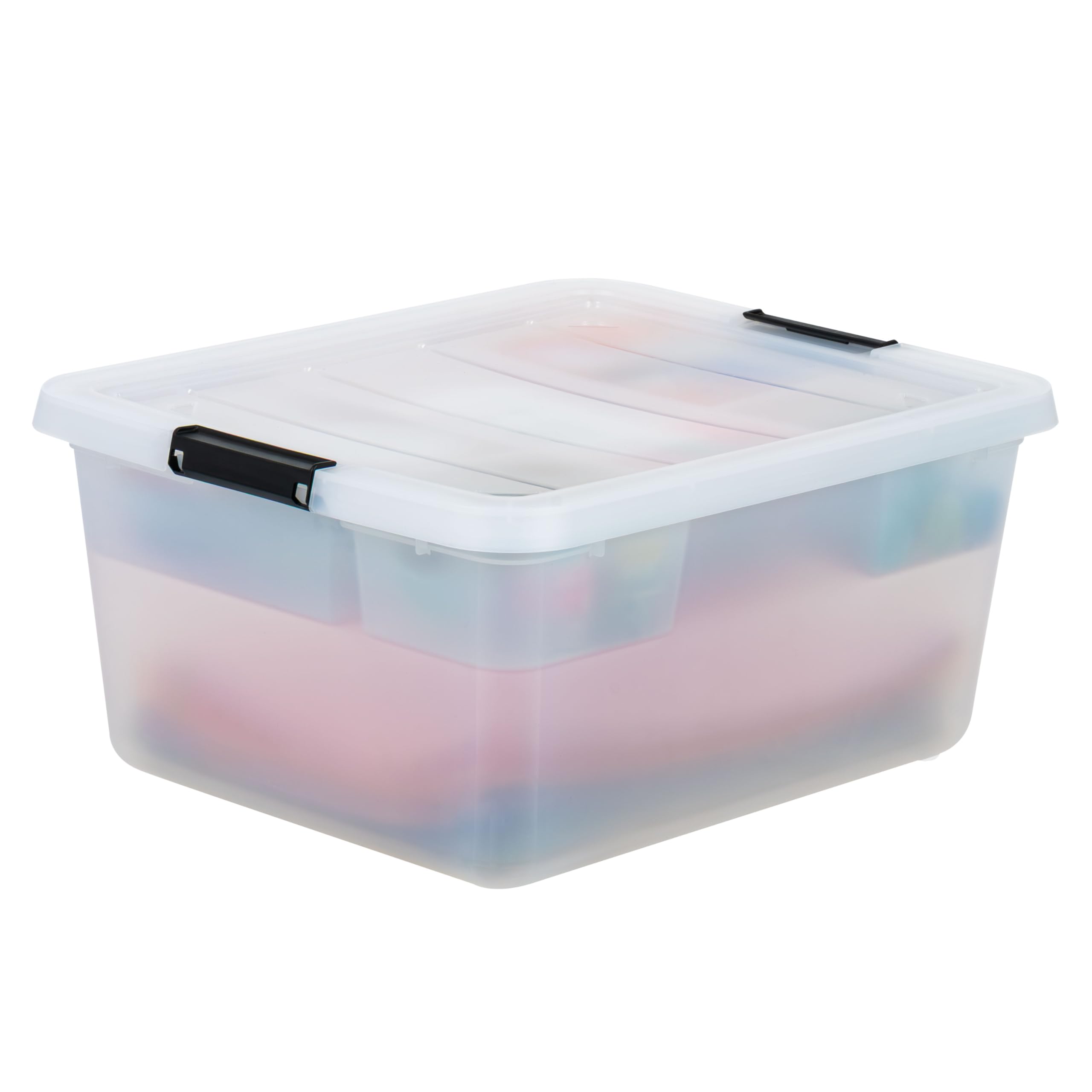 IRIS USA clear box with label showing quick visibility and fast item identification