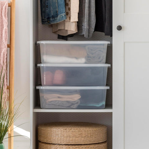 IRIS USA lifestyle scene in a dorm room highlighting tidy storage solution
