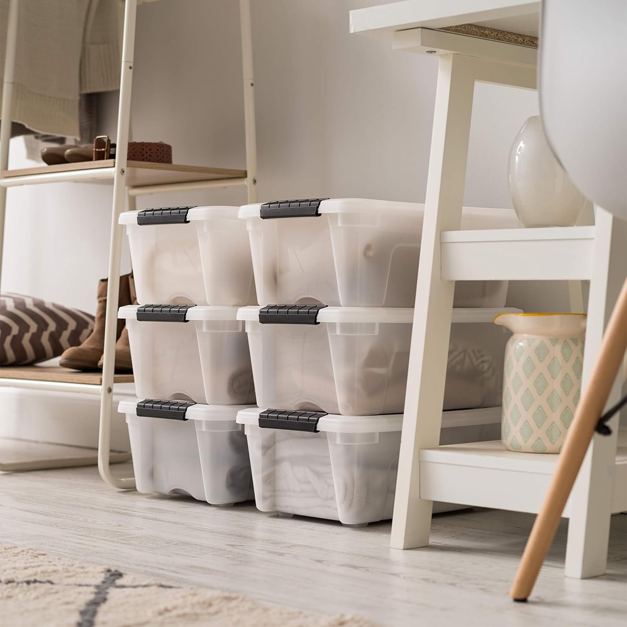 IRIS USA nested and stacked bins demonstrating space savings