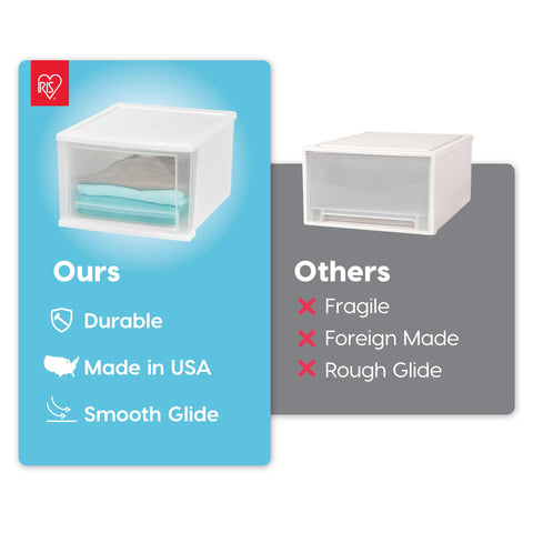 IRIS USA open drawer with folded clothing demonstrating organized storage