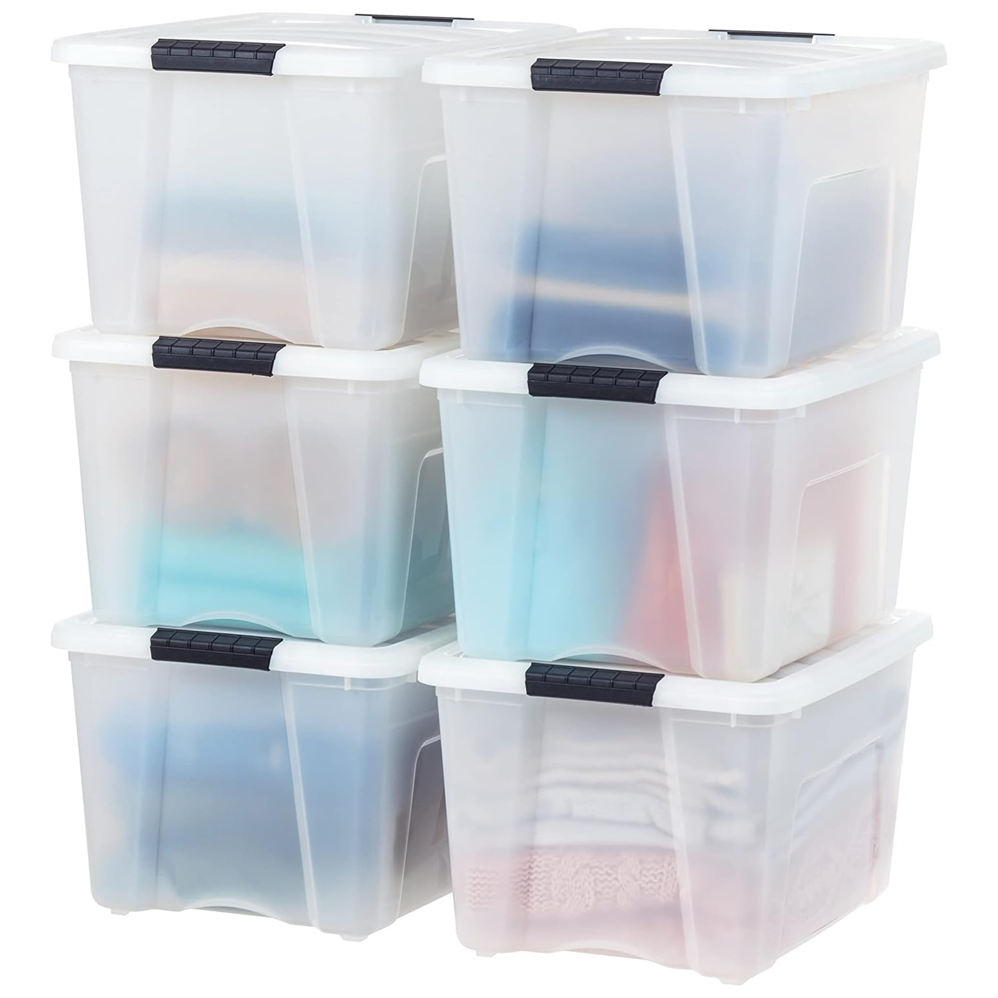 IRIS USA front view of pearl storage bin showing neat profile and space savings