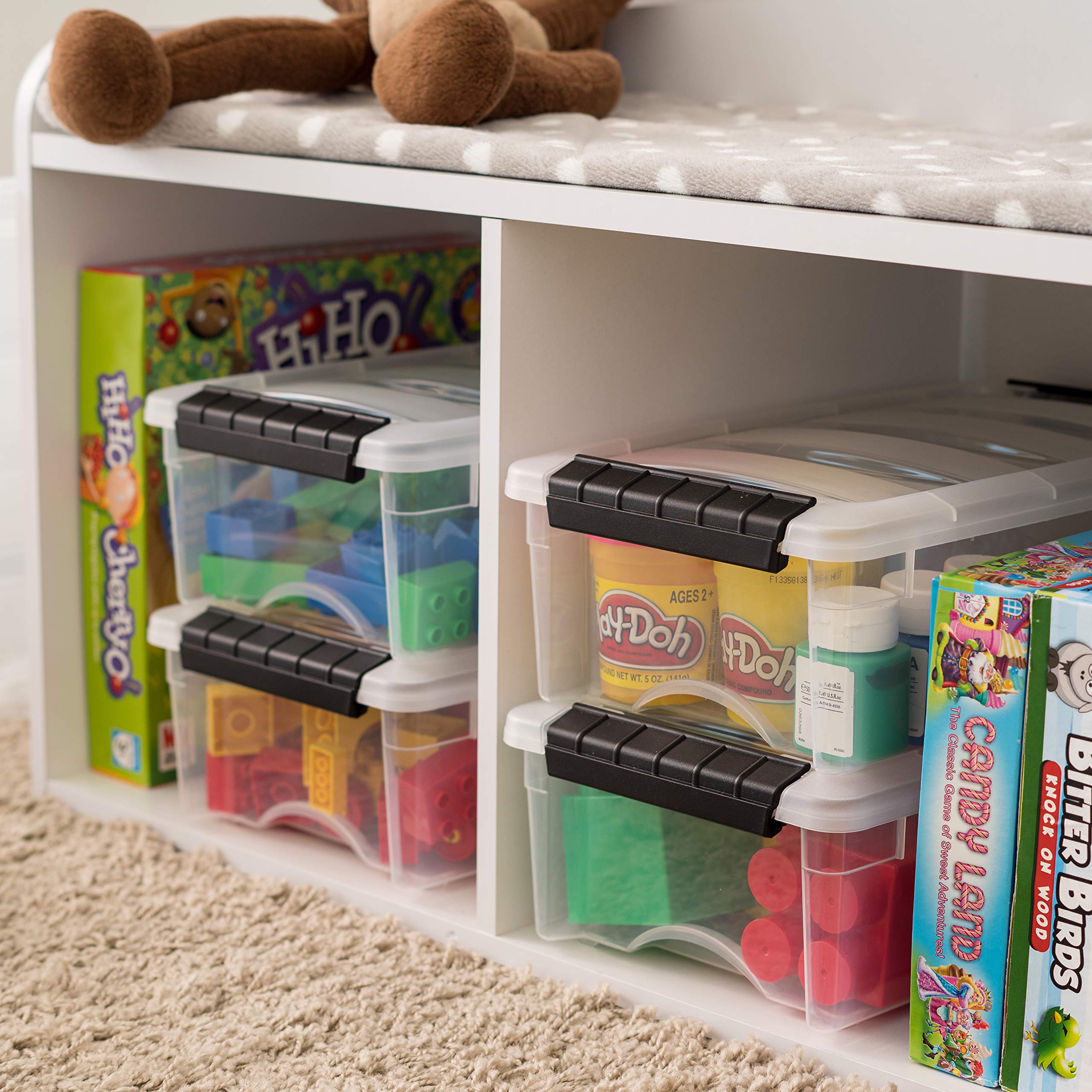 IRIS USA built-in pull handle close-up enabling easy slide-out from shelves