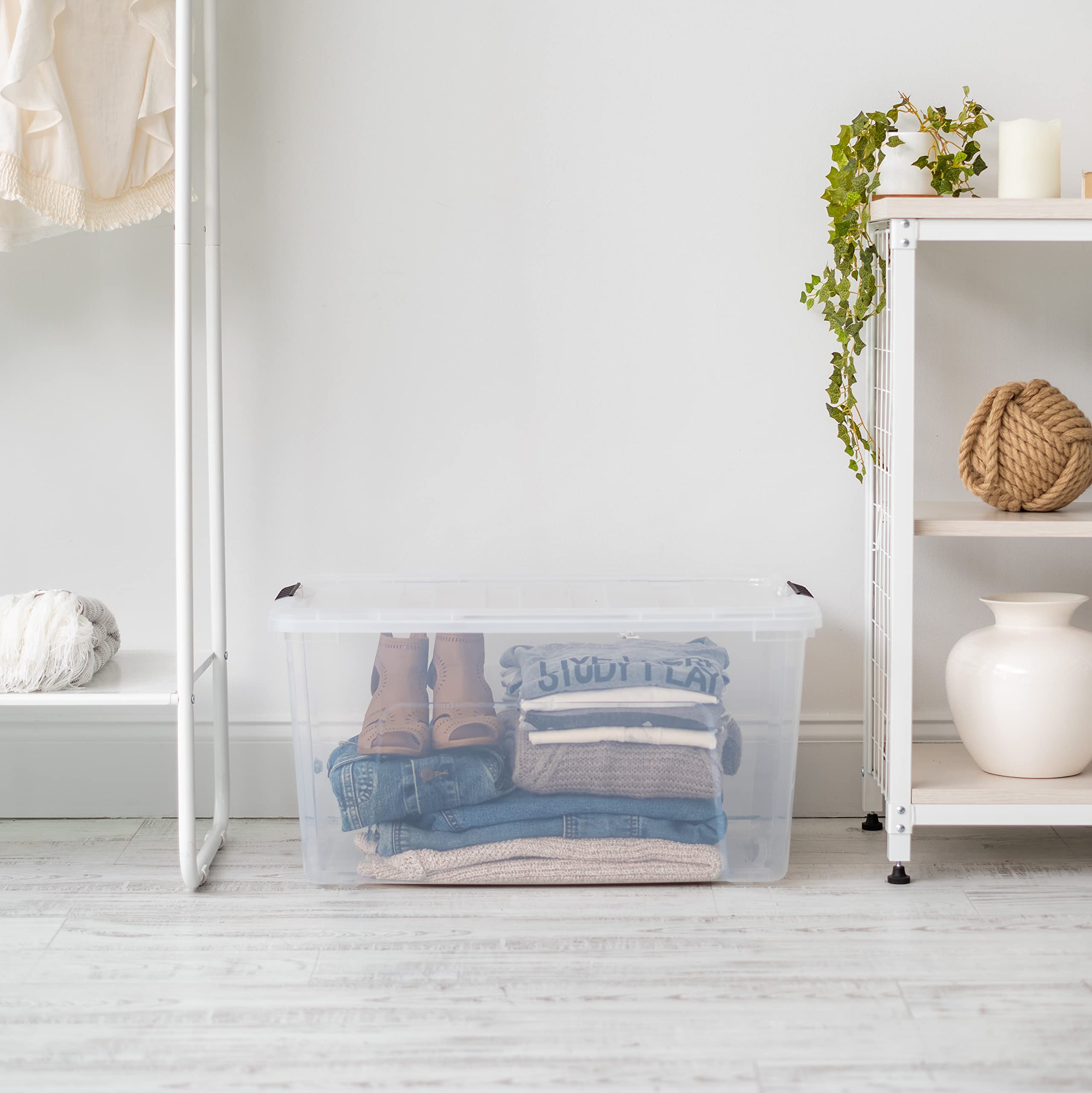 IRIS USA pull handle close-up enabling easy shelf removal and safer handling
