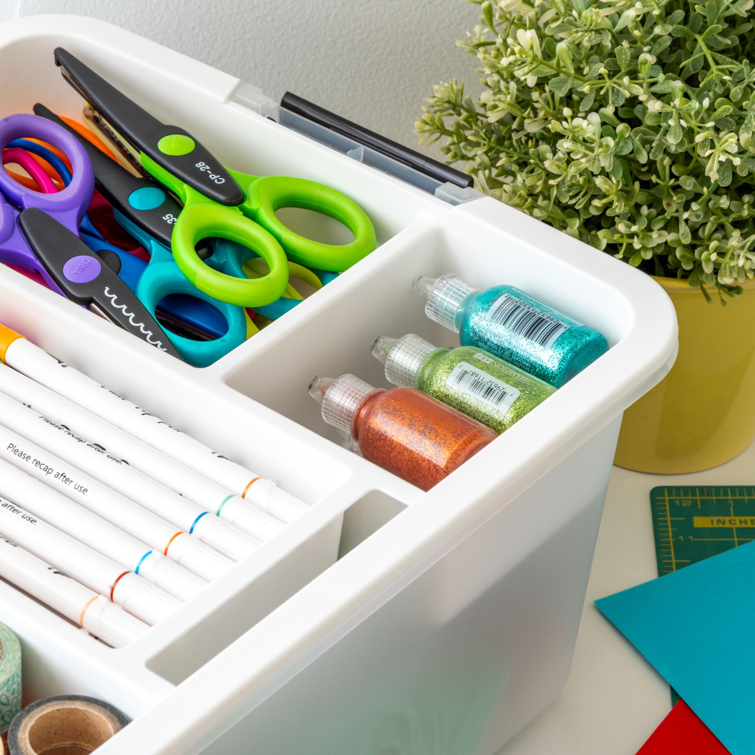 IRIS USA removable divider tray close-up showing customizable compartments for small parts