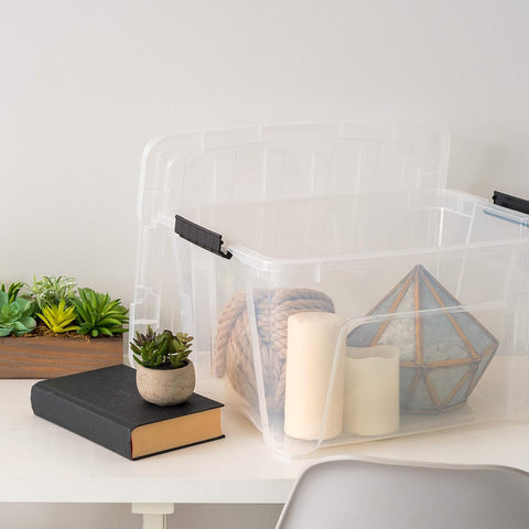 IRIS USA clear bin filled with shoes showcasing visible, dust-free storage