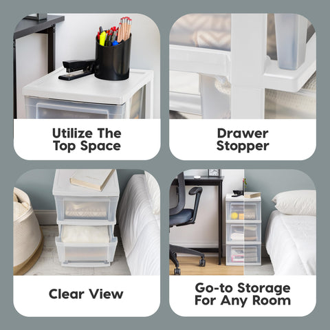 IRIS USA side profile illustrating narrow footprint that saves floor space in tight rooms