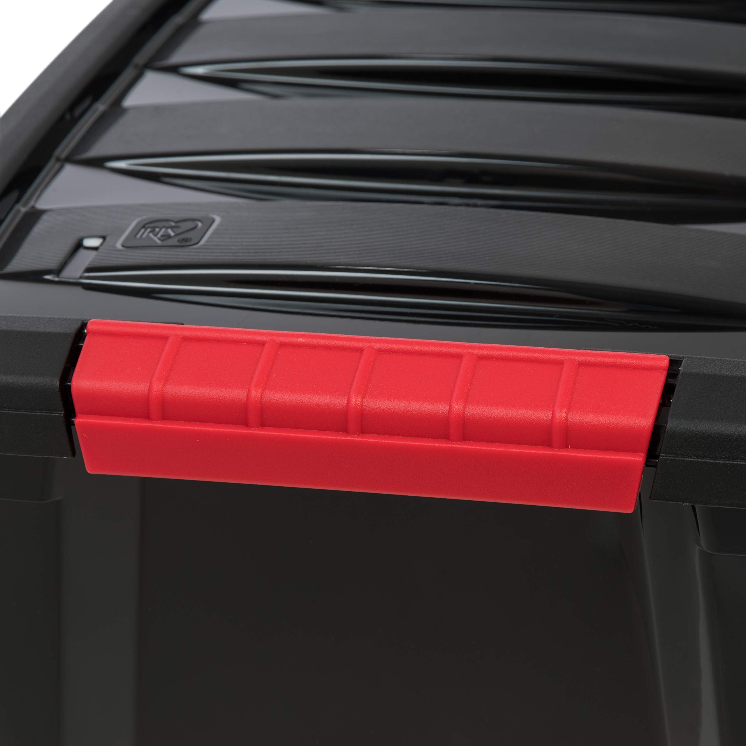 IRIS USA bin next to a hand to show scale and easy shelf fitting