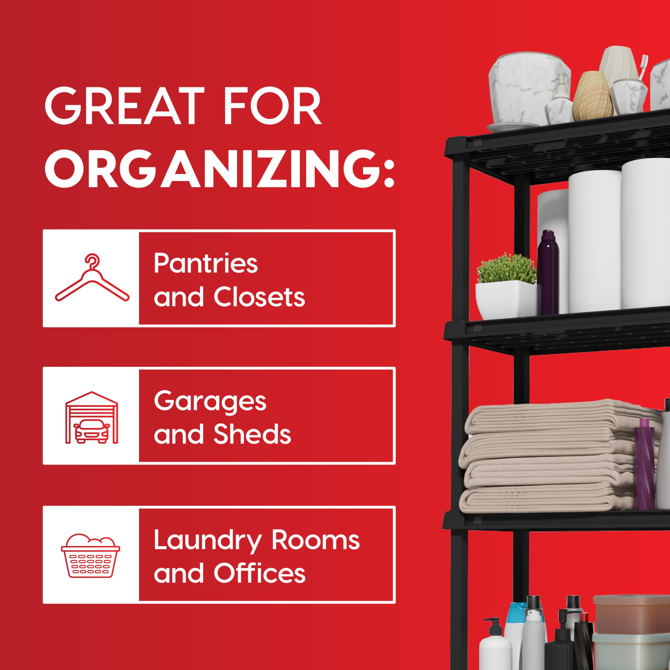 IRIS USA shelf with common items for scale showing compact footprint benefit