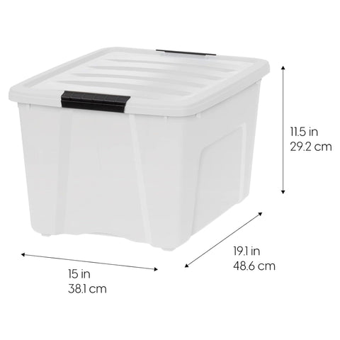 IRIS USA bins stacked on a bookshelf maximizing vertical storage efficiency