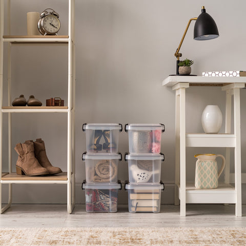 IRIS USA stacked bins on shelf showing stable stacking benefit