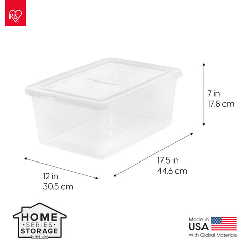 IRIS USA stacked bins on shelf demonstrating vertical space saving benefit