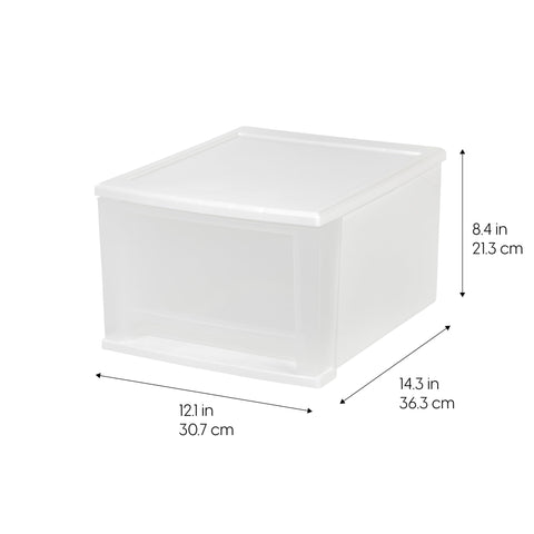 IRIS USA stacked drawers in dorm room saving floor space and organizing supplies