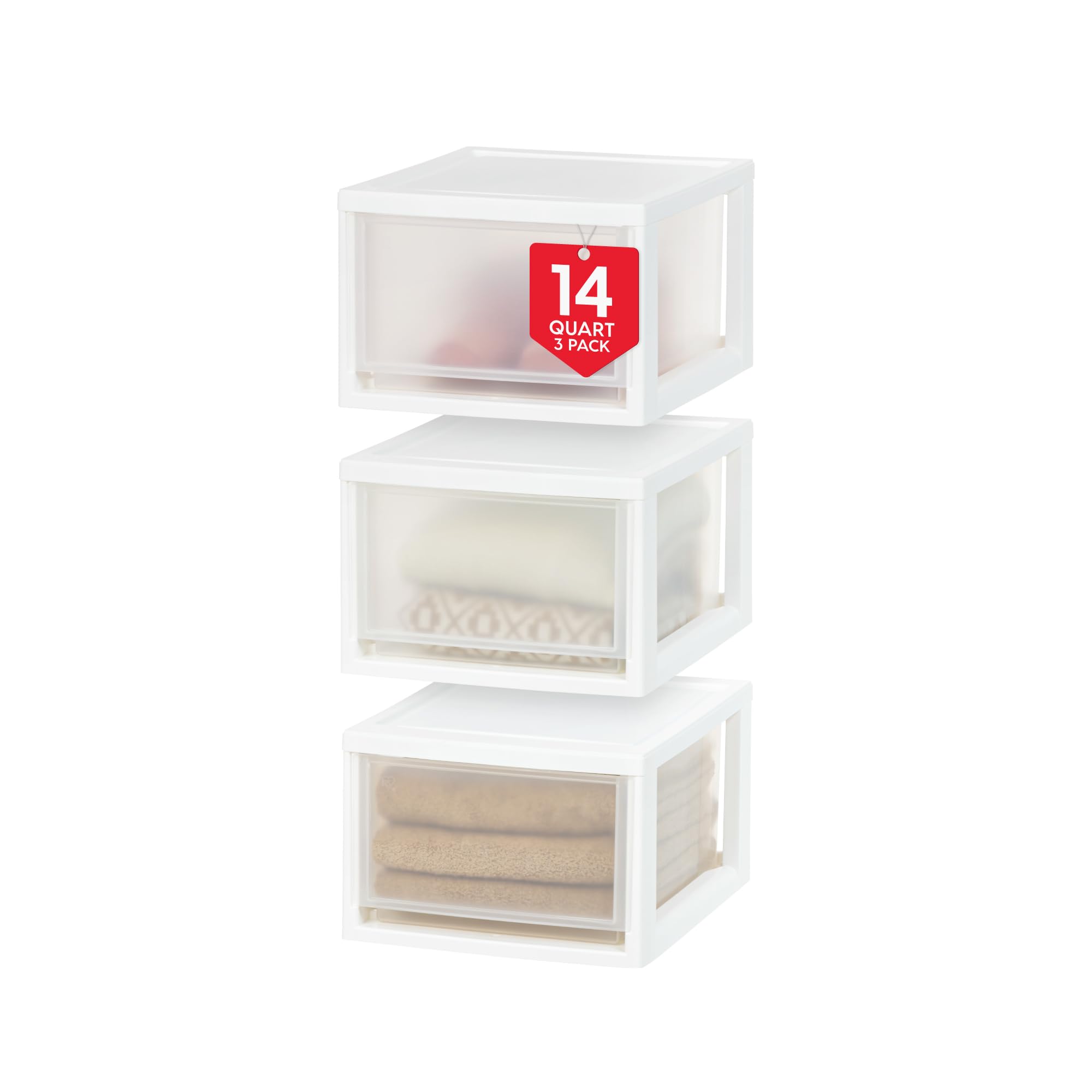 IRIS USA stacking drawers front view showing neat storage and easy access