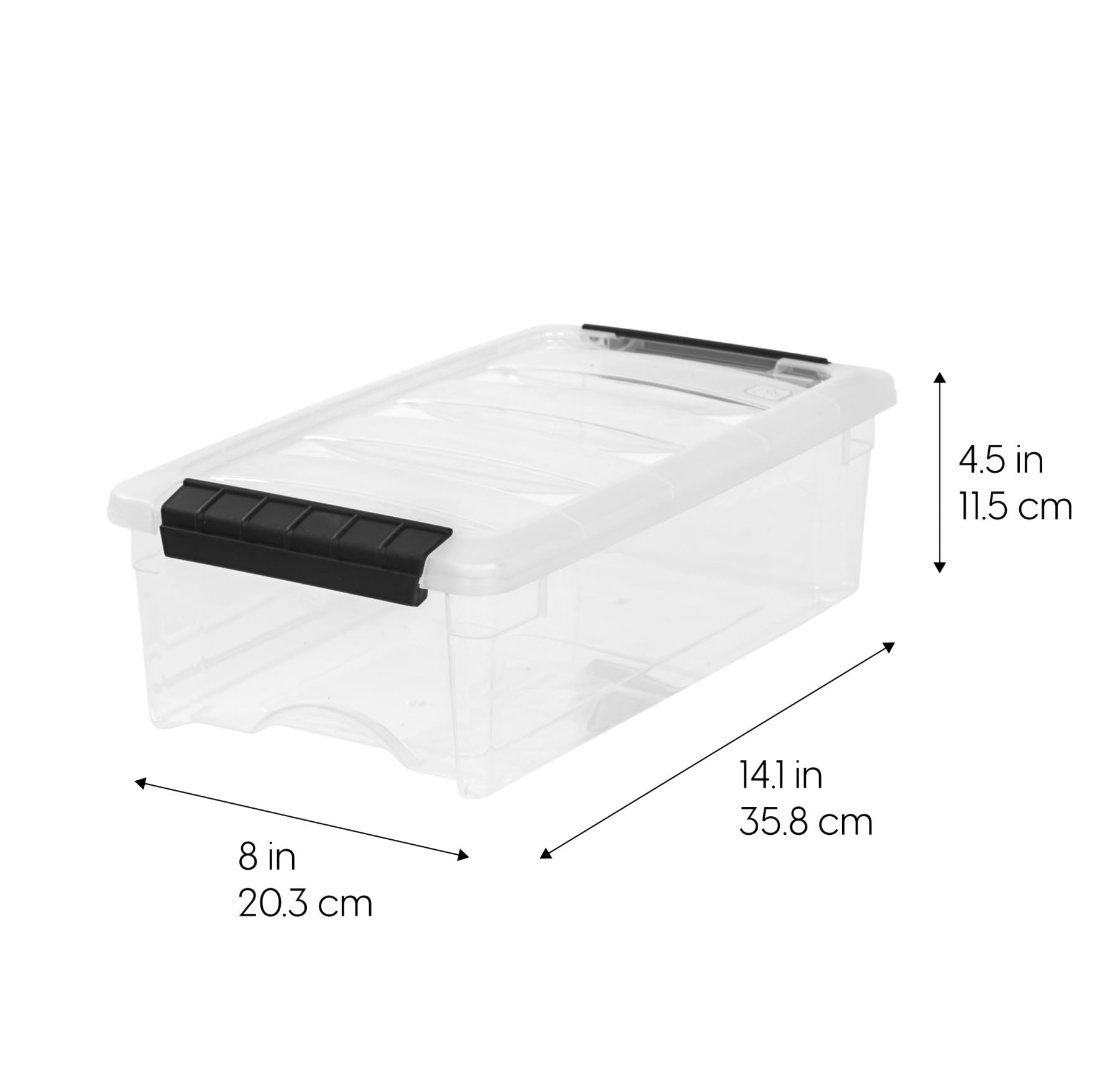 IRIS USA clear bin side view demonstrating see-through design for fast identification