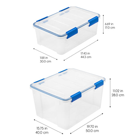 IRIS USA clear container with visible folded clothes inside for quick identification benefit