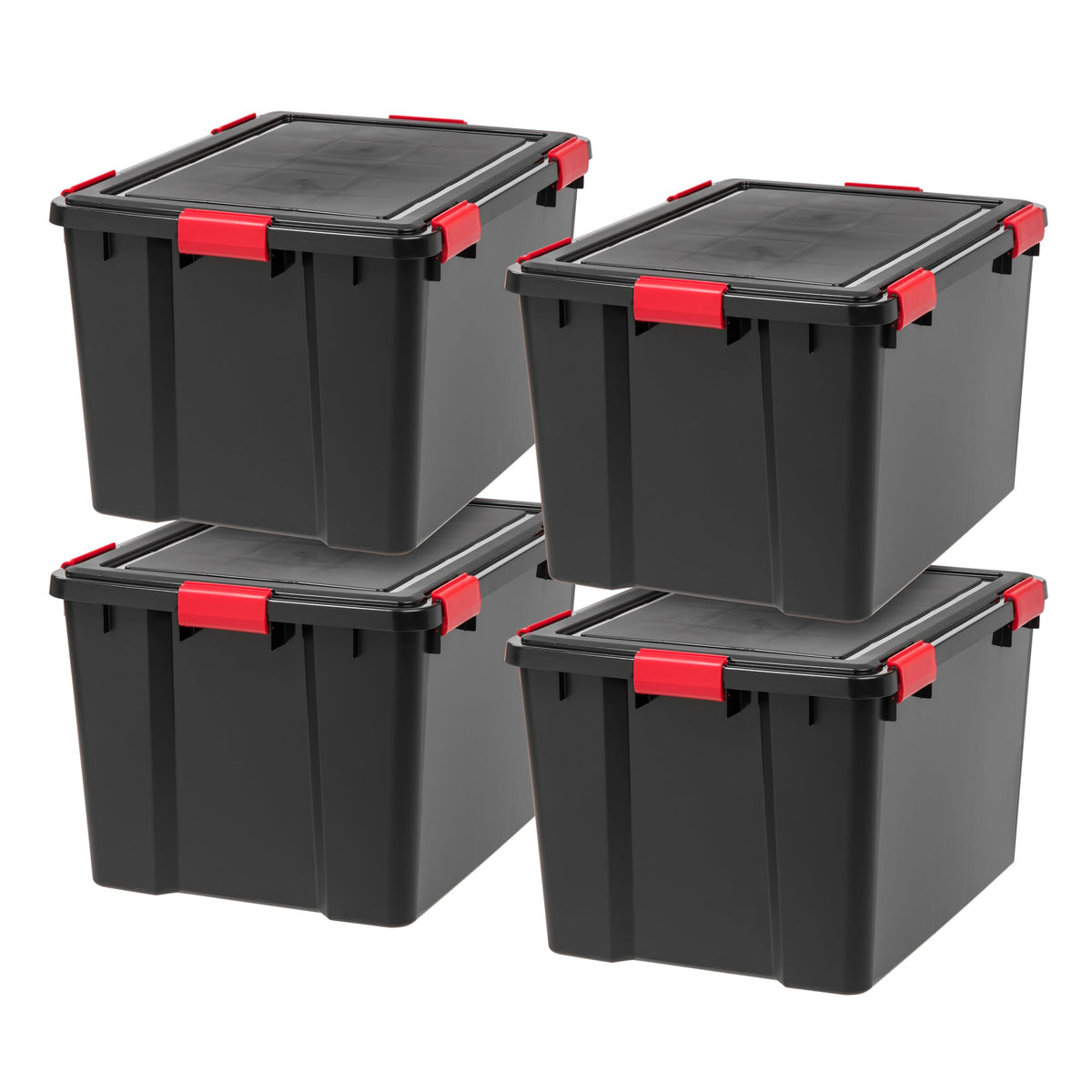 IRIS USA front view of 74 qt bin showing secure storage benefit
