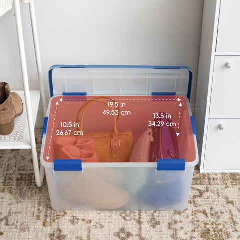 IRIS USA detail of multi-buckle latch securing lid, ensures contents stay locked