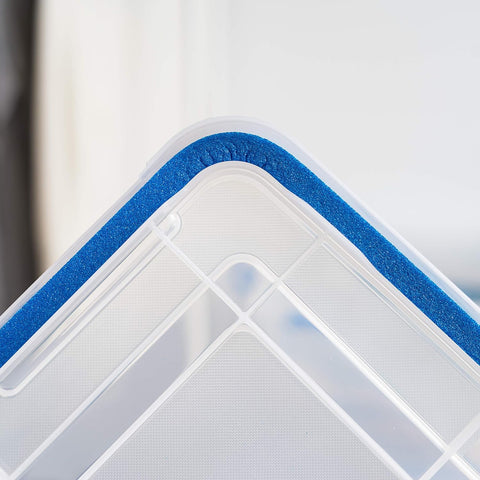 IRIS USA WEATHERPRO bins packed for camping, protects gear from dust and damp