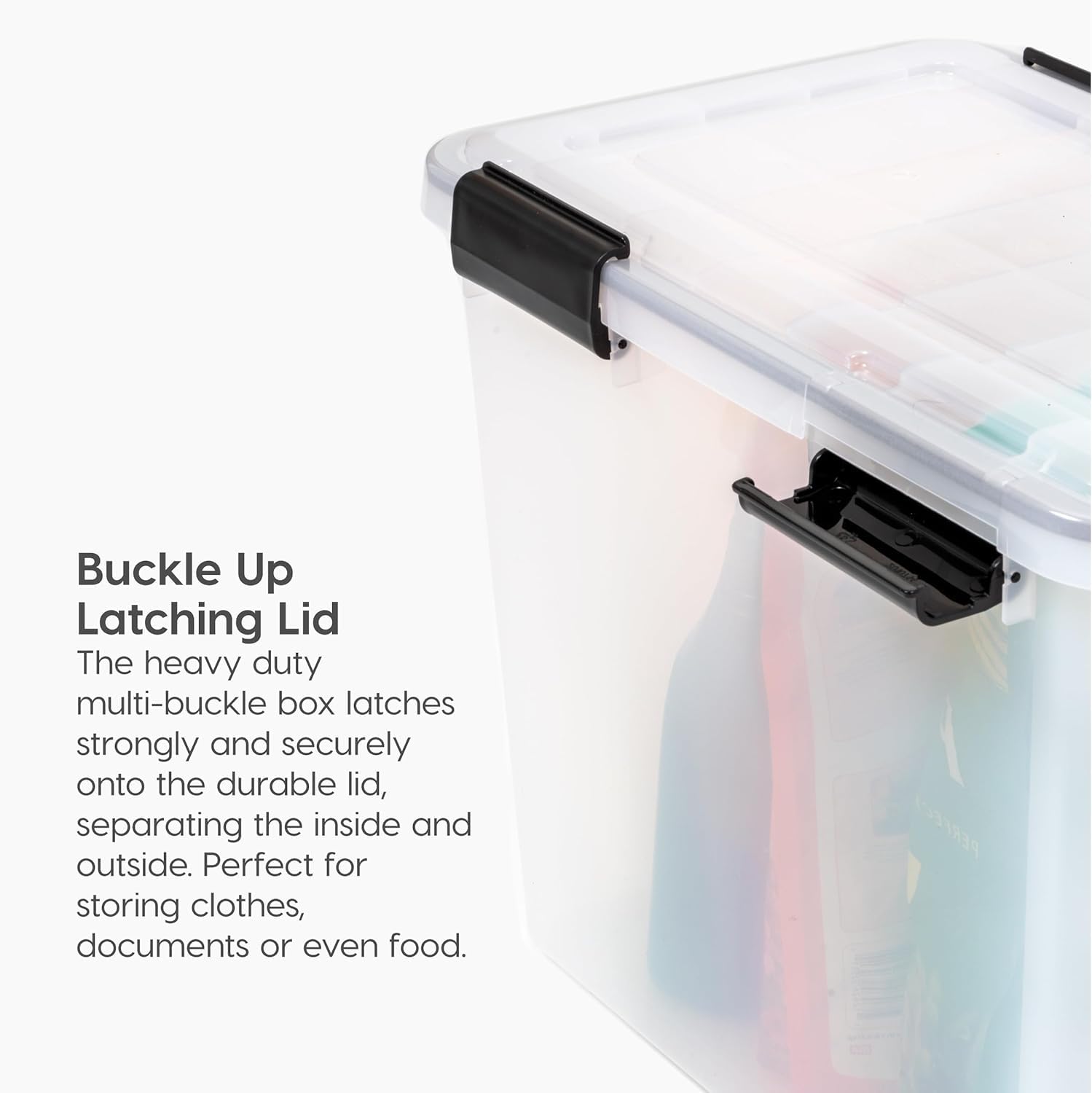 IRIS USA stacked bins demonstrating space-saving vertical organization