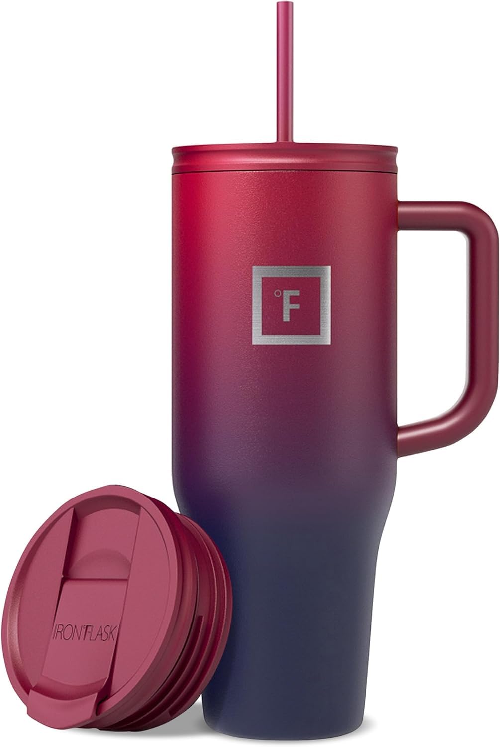 IRON °FLASK front view showing durable insulated mug and large capacity